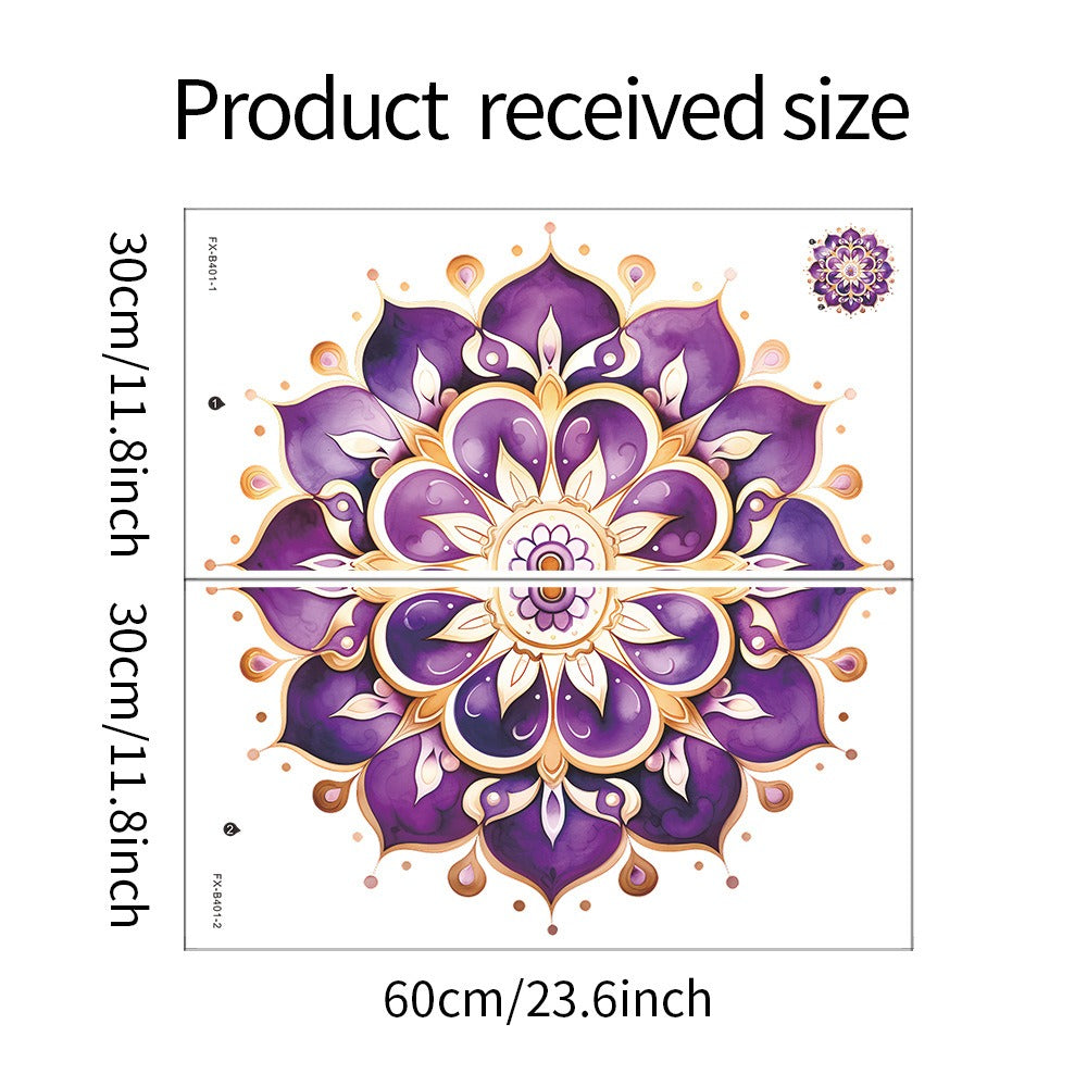 COVPAW Wall Stickers Mandala Purple Violet Home Office Decor Living Room Bedroom Children's Room Decoration Yoga, Self Adhesive, Removable and Waterproof