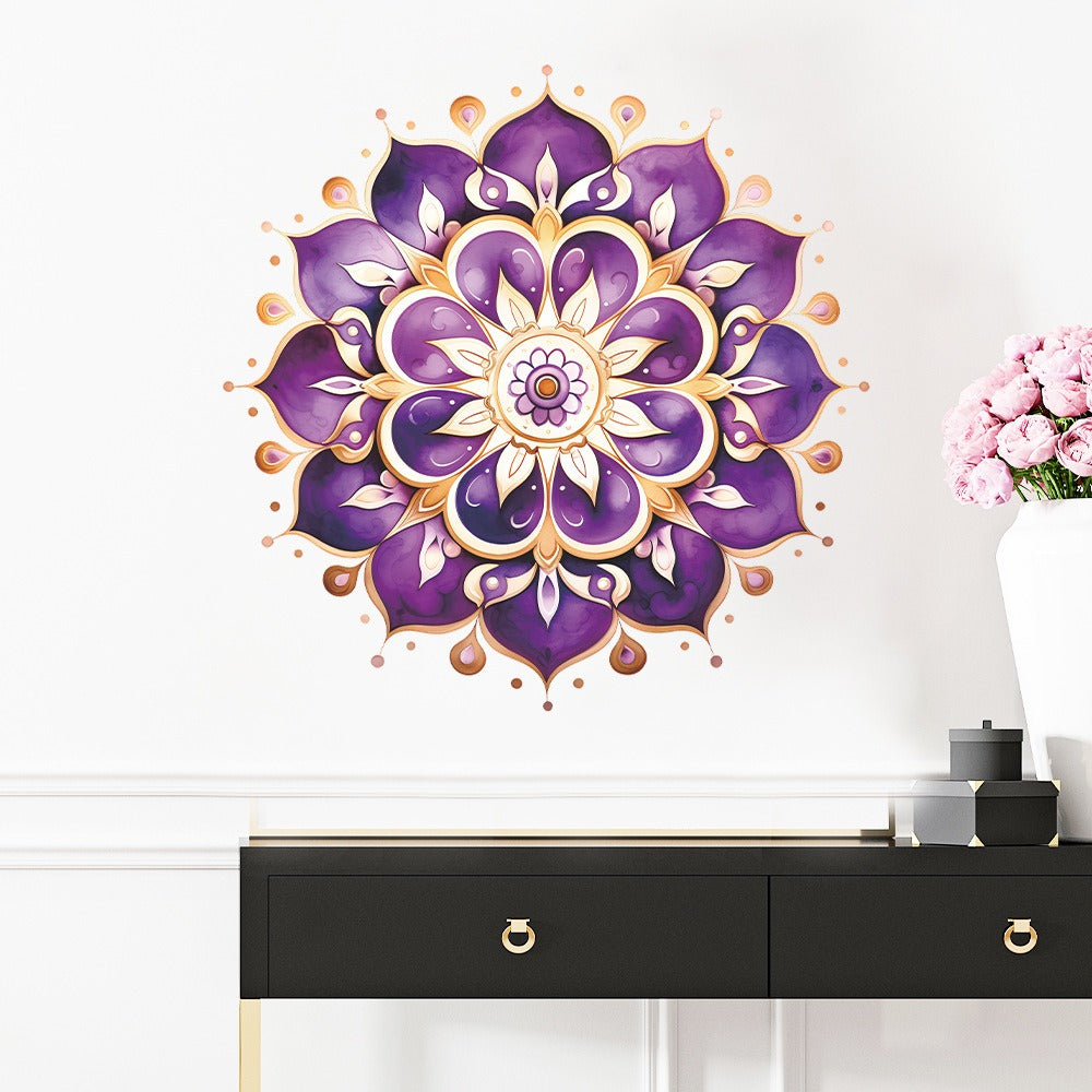 COVPAW Wall Stickers Mandala Purple Violet Home Office Decor Living Room Bedroom Children's Room Decoration Yoga, Self Adhesive, Removable and Waterproof