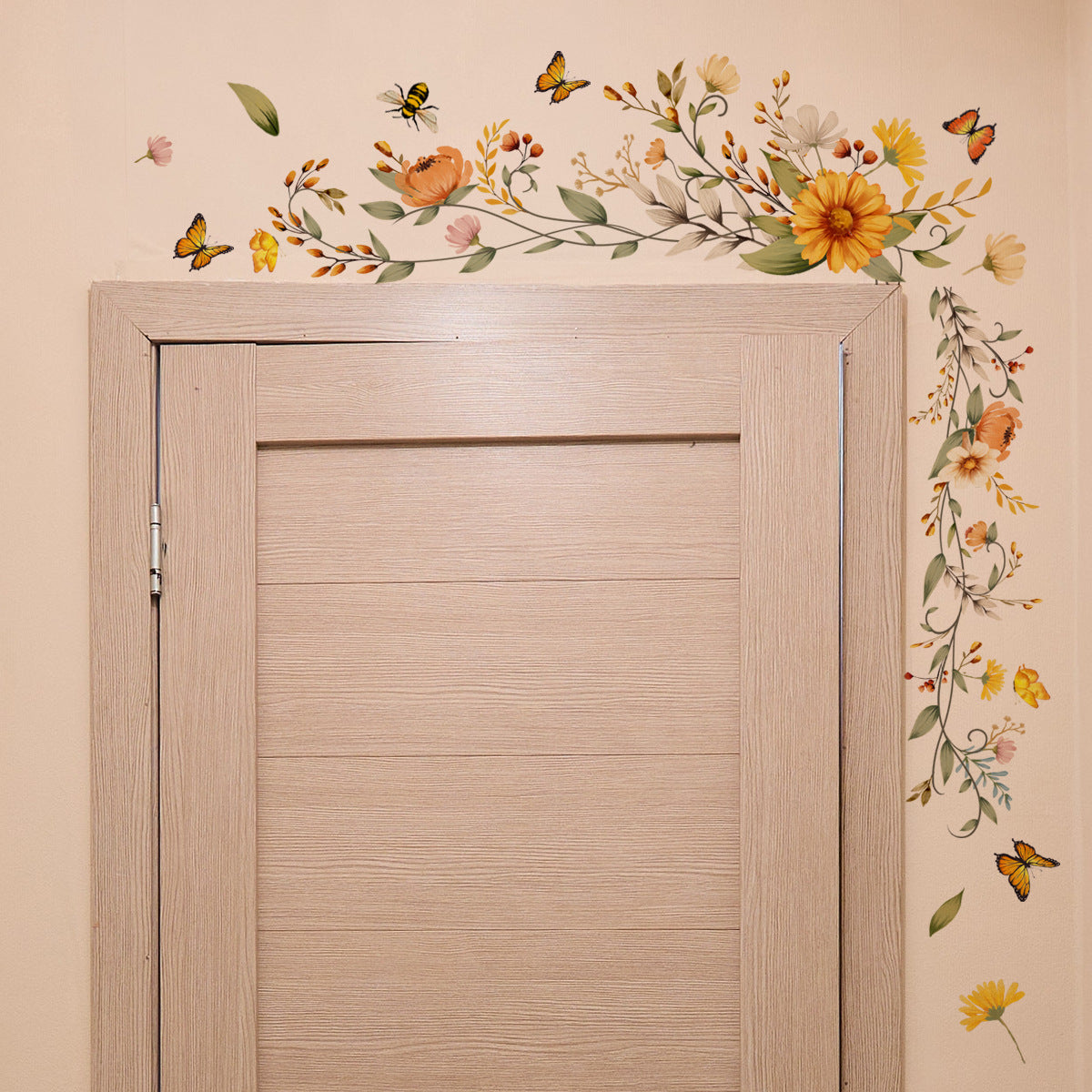 COVPAW Wall Stickers Flower Daisy Vine Butterfly Nature Door Sticker Living Room Children's Room Bedroom Deco, Self Adhesive, Removable and Waterproof