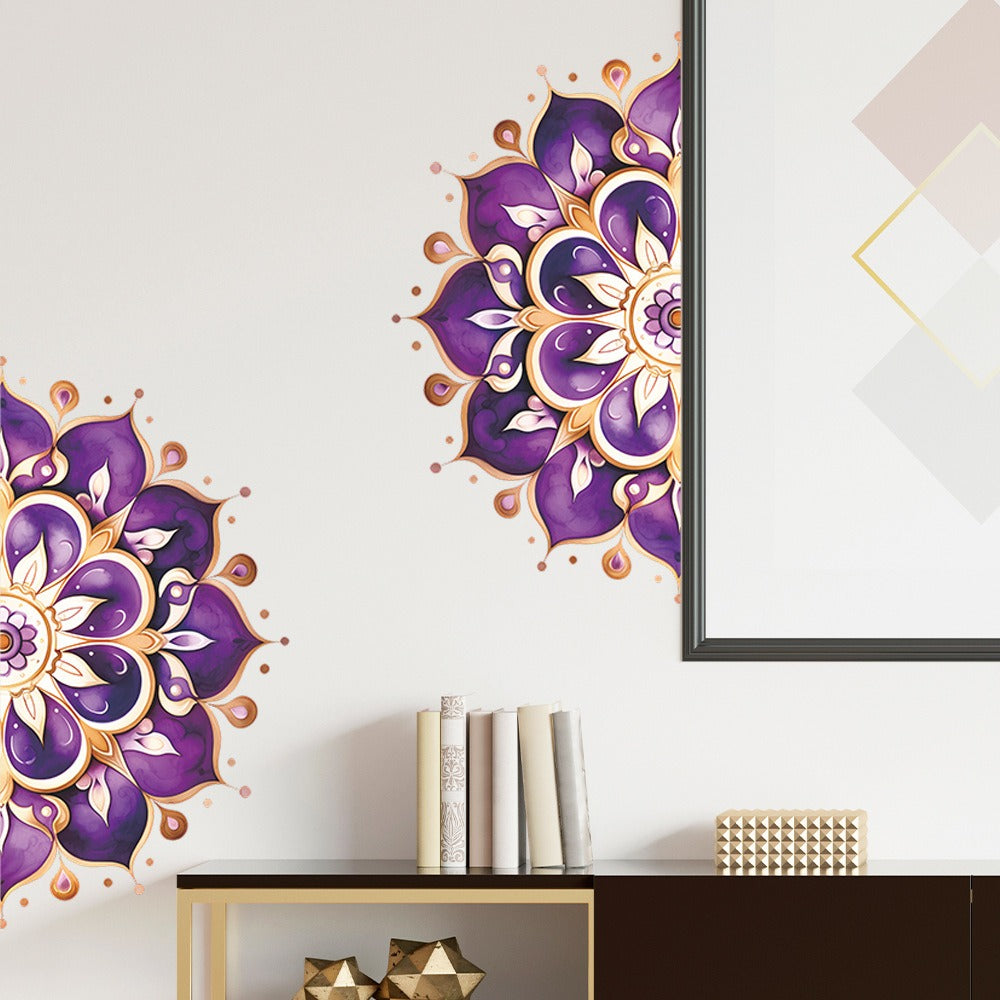 COVPAW Wall Stickers Mandala Purple Violet Home Office Decor Living Room Bedroom Children's Room Decoration Yoga, Self Adhesive, Removable and Waterproof