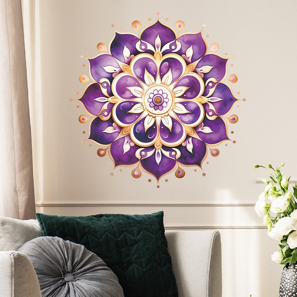 COVPAW Wall Stickers Mandala Purple Violet Home Office Decor Living Room Bedroom Children's Room Decoration Yoga, Self Adhesive, Removable and Waterproof