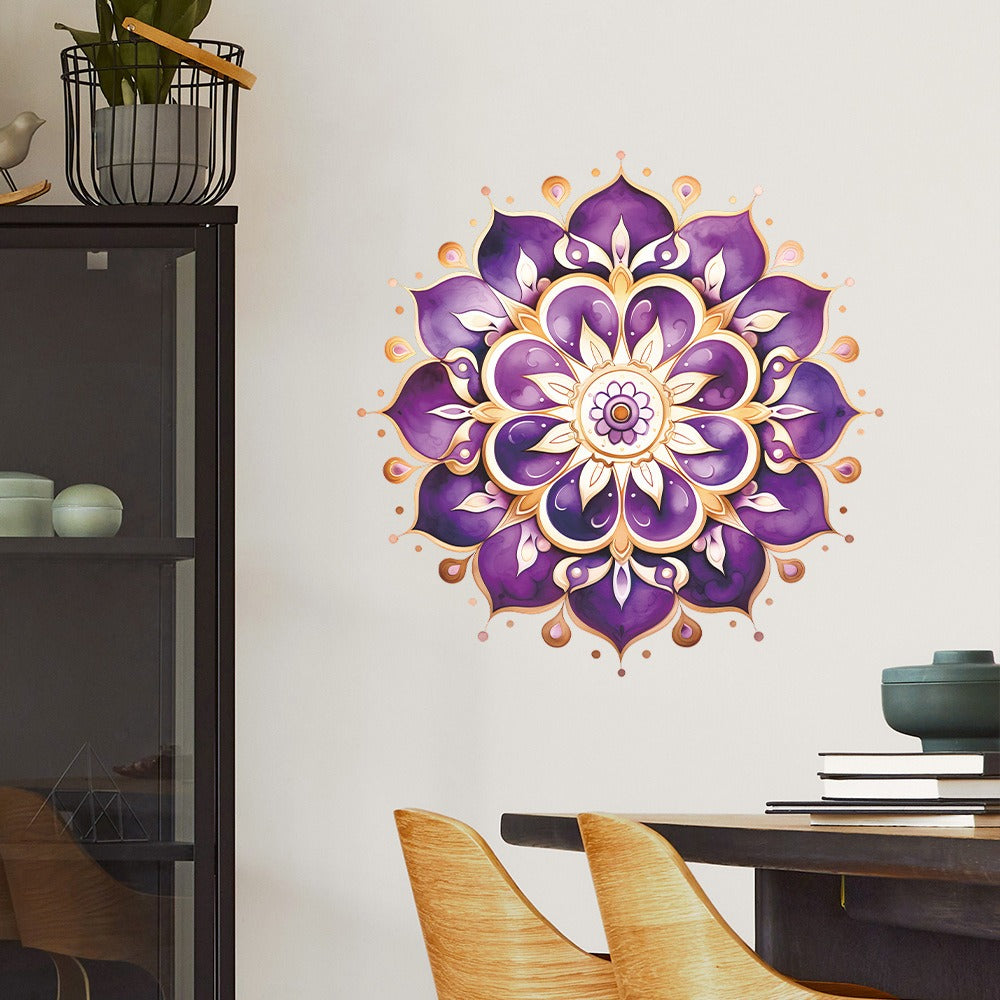 COVPAW Wall Stickers Mandala Purple Violet Home Office Decor Living Room Bedroom Children's Room Decoration Yoga, Self Adhesive, Removable and Waterproof