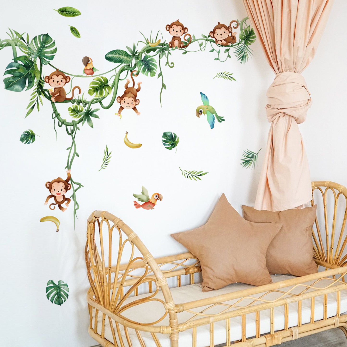 COVPAW Wall Stickers Monkeys Tropical Tree Vines Forest Animals Kids Nursery Baby Children's Room Bedroom Deco Boy Girl, Self Adhesive, Removable and Waterproof