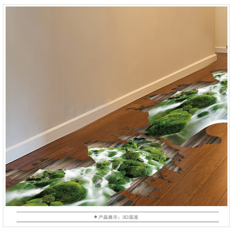 COVPAW Wall Stickers Floor Sticker Decor Brook Rivulet Stream Streamlet River Living Room Lobby Kid Baby Children Room Bathroom Toilette