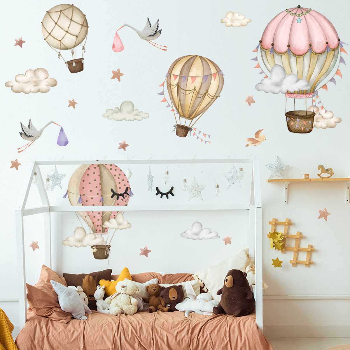 COVPAW Wall Stickers Ballon Star Cloud Kids Nursery Baby Children's Room Bedroom Deco Boy Girl, Self Adhesive, Removable and Waterproof