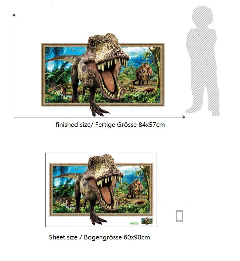 COVPAW Wall Sticker & Mural 3D Dinosaur Jurassic Park Home Decor Accent Living Room Bedroom Wall Decal Corridor Stair Removable