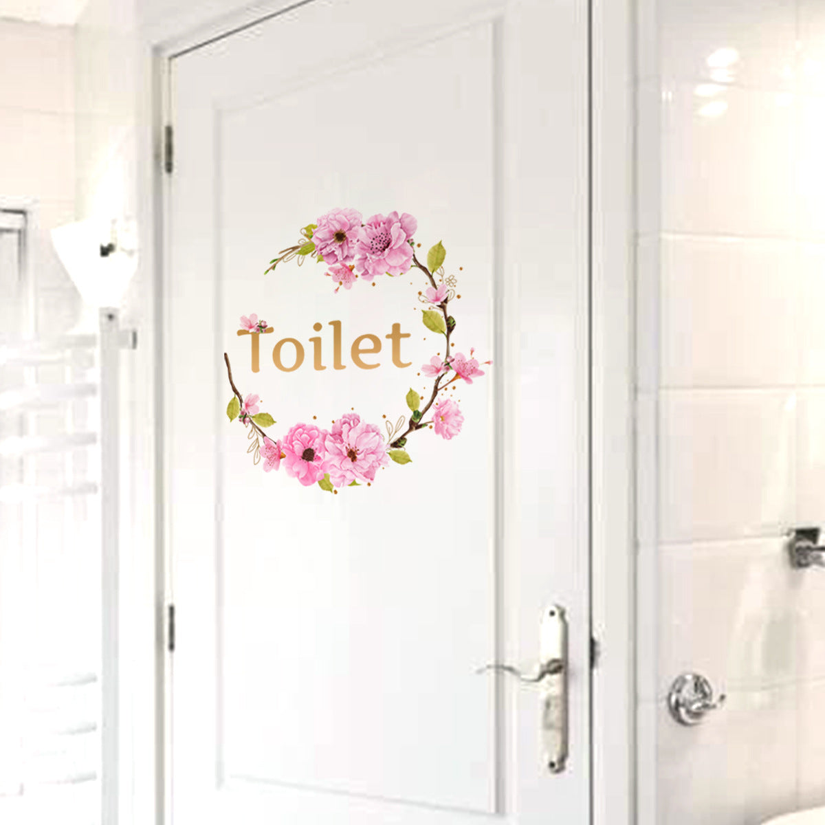 COVPAW Stickers for Door Flower Vine Toilet WC Bathroom Wall Stickers Home Office Decor Decoration Mural Wall Painting Self Adhesive, Removable and Waterproof