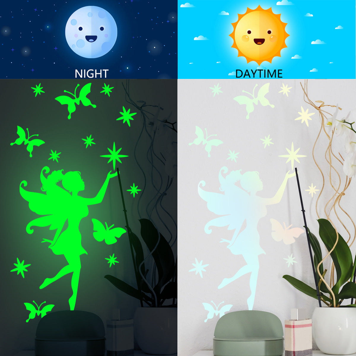 COVPAW Wall Stickers Self-luminous Angel Elf Butterfly Home Decor Nature Living Room Children's Room Bedroom Deco, Self Adhesive, Removable and Waterproof