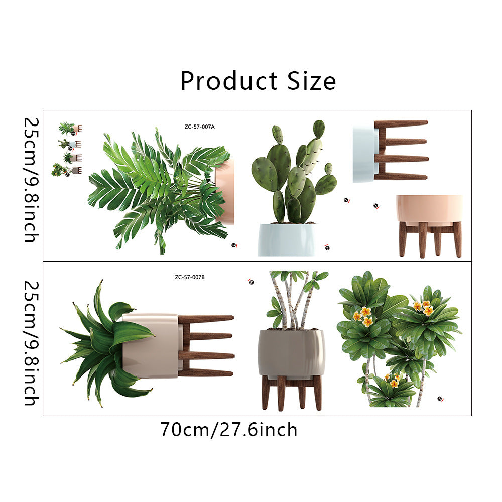 COVPAW Wall Stickers Potted Plant Green Leaves Flowers Nature Home Office Decor Living Room Bedroom Children's Room Decoration Yoga, Self Adhesive, Removable and Waterproof