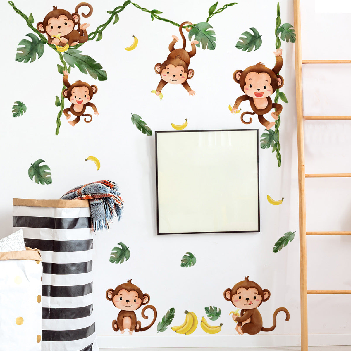 COVPAW Wall Stickers Monkeys Tree Vines Kids Nursery Baby Children's Room Bedroom Deco Boy Girl, Self Adhesive, Removable and Waterproof