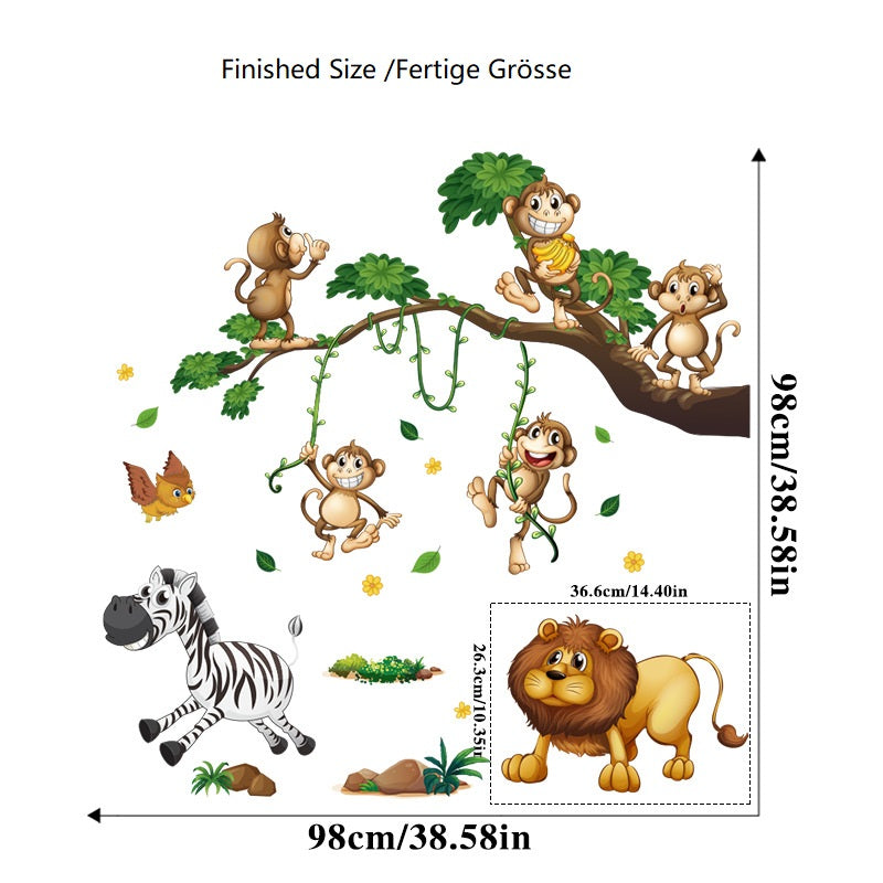 COVPAW Wall Stickers Forest Animals Monkey Lion Zebra Kids Nursery Baby Children's Room Bedroom Deco Boy Girl, Self Adhesive, Removable and Waterproof