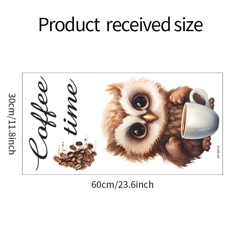 COVPAW Wandtattoo Wandaufkleber „Kaffee-EULE“, Café, Kaffeezeit, Kaffeebohne, Cappuccino, Latte Macchiato, Espresso, Geschenk, Heimdekoration, Akzent, Wohnzimmer, Küche, Schlafzimmer, Blumen-Wandaufkleber, abnehmbar und wasserfest
