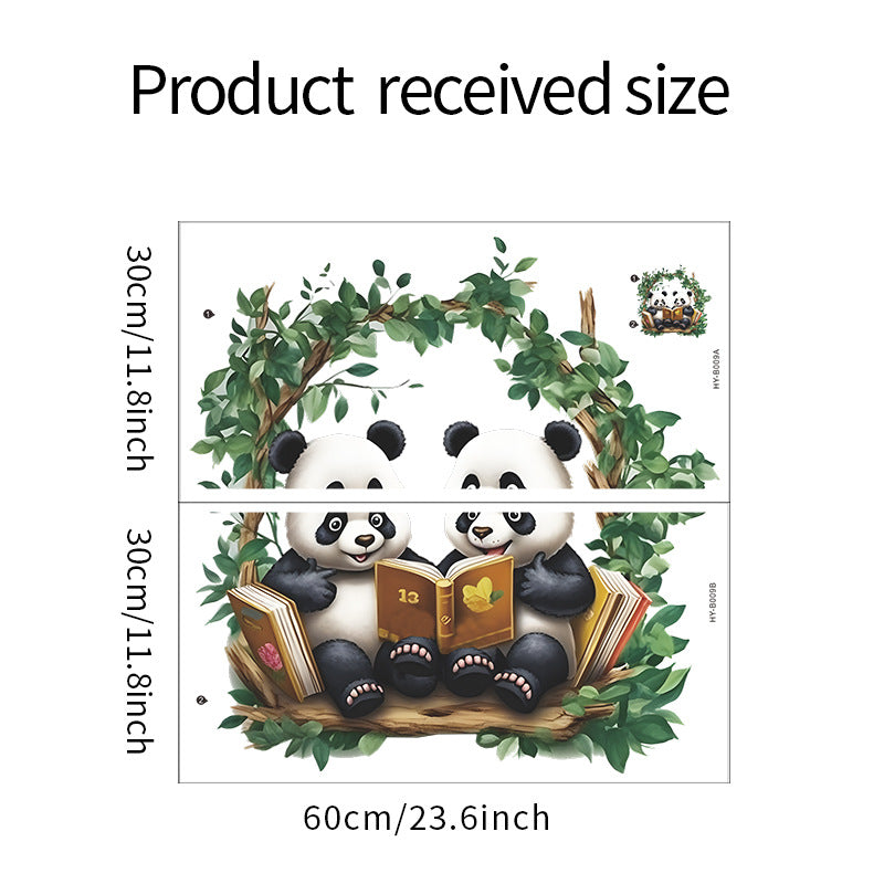 COVPAW Wall Stickers 2 Pandas read Book Kids Nursery Baby Children's Room Bedroom etc Deco Boy Girl Removable Waterproof