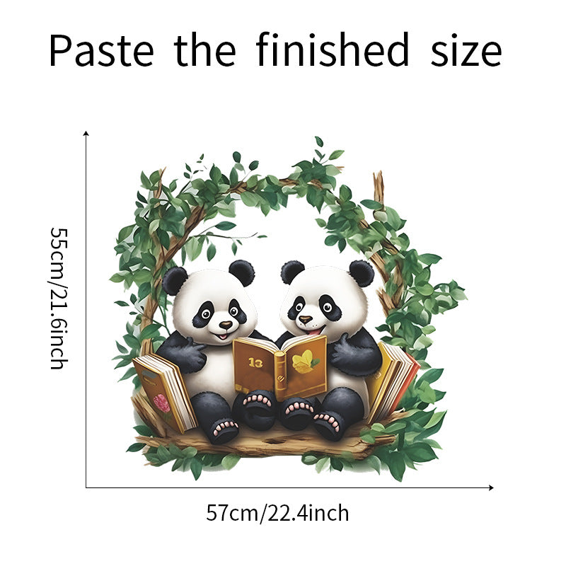 COVPAW Wall Stickers 2 Pandas read Book Kids Nursery Baby Children's Room Bedroom etc Deco Boy Girl Removable Waterproof