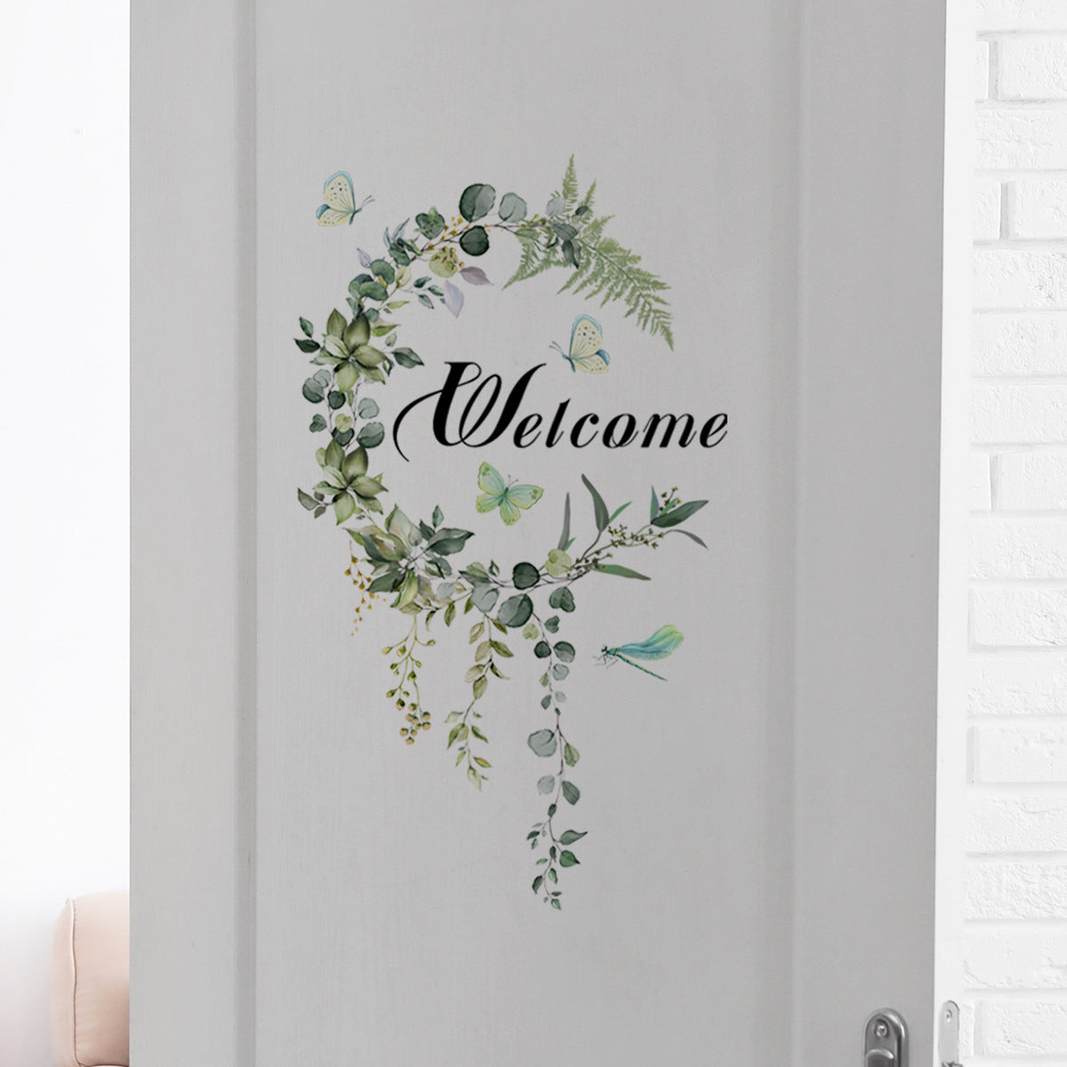 COVPAW Door Stickers Wall Stickers Green Leaves Vine Butterfly Nature Door Sticker Living Room Children's Room Bedroom Deco, Self Adhesive, Removable and Waterproof