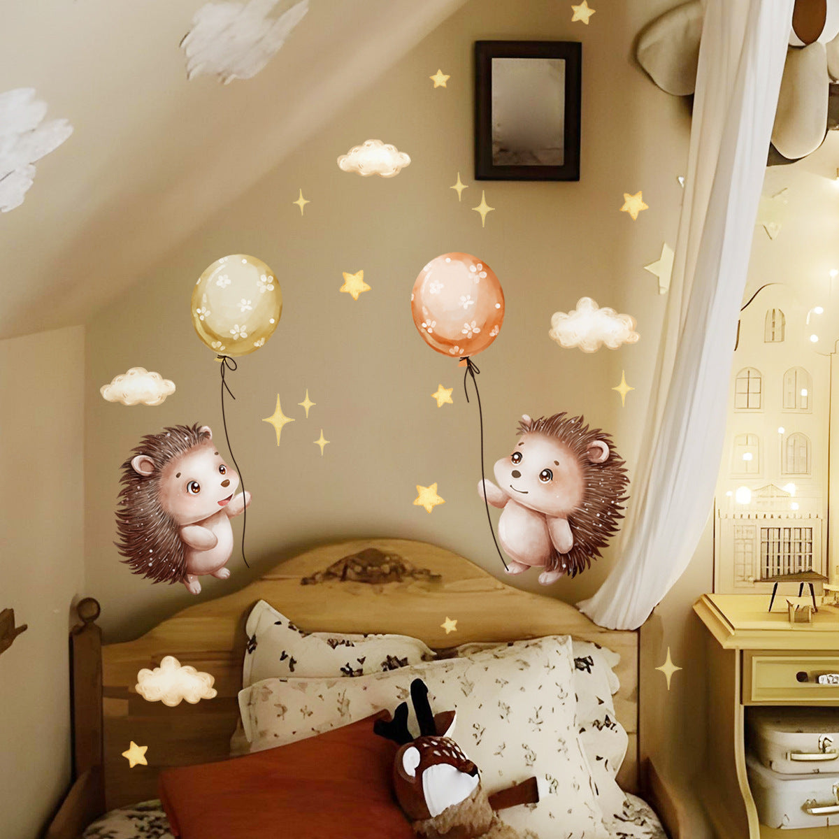 COVPAW Wall Stickers Luminous Hedgehog Balloons Kids Nursery Baby Children's Room Bedroom etc Deco Boy Girl Removable Waterproof