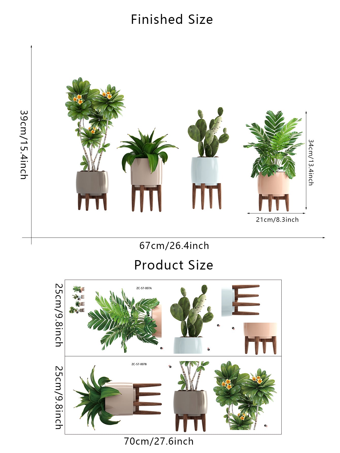 COVPAW Wall Stickers Potted Plant Green Leaves Flowers Nature Home Office Decor Living Room Bedroom Children's Room Decoration Yoga, Self Adhesive, Removable and Waterproof