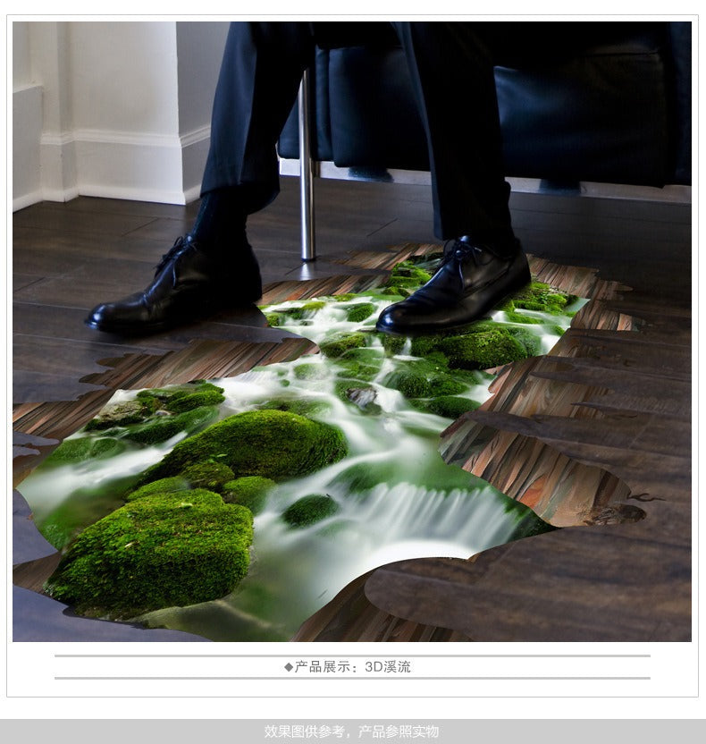COVPAW Wall Stickers Floor Sticker Decor Brook Rivulet Stream Streamlet River Living Room Lobby Kid Baby Children Room Bathroom Toilette