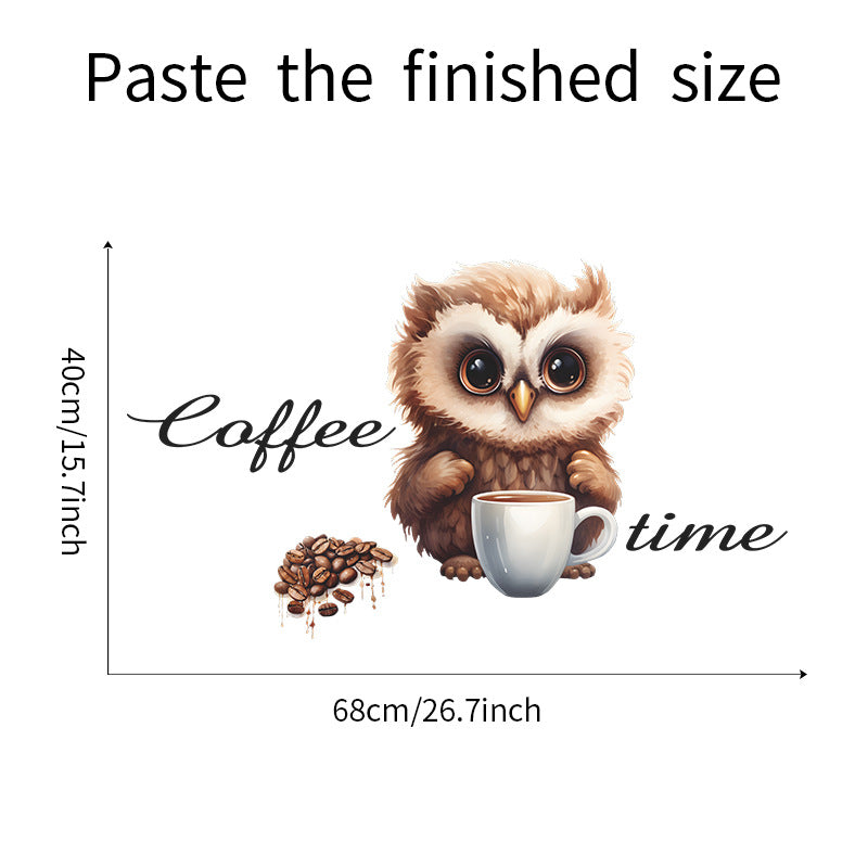 COVPAW Wandtattoo Wandaufkleber „Kaffee-EULE“, Café, Kaffeezeit, Kaffeebohne, Cappuccino, Latte Macchiato, Espresso, Geschenk, Heimdekoration, Akzent, Wohnzimmer, Küche, Schlafzimmer, Blumen-Wandaufkleber, abnehmbar und wasserfest