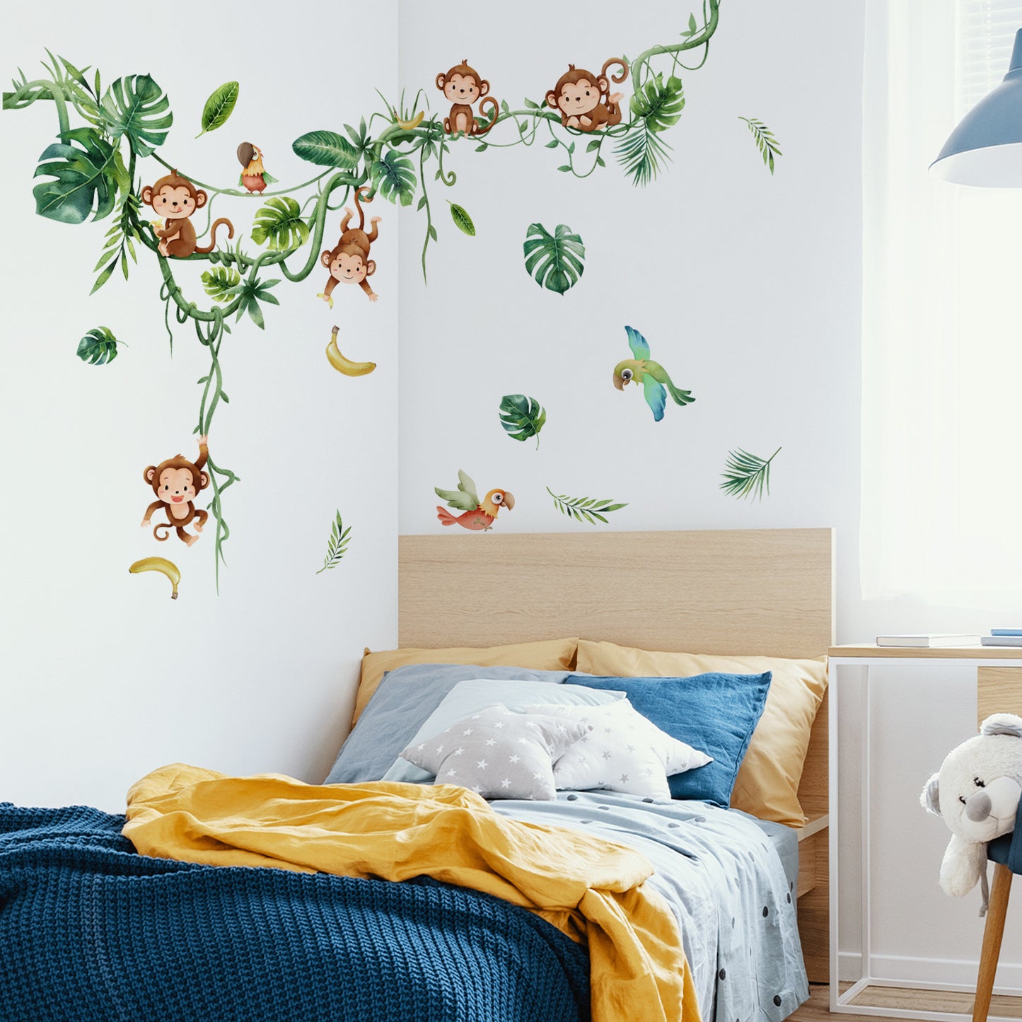 COVPAW Wall Stickers Monkeys Tropical Tree Vines Forest Animals Kids Nursery Baby Children's Room Bedroom Deco Boy Girl, Self Adhesive, Removable and Waterproof