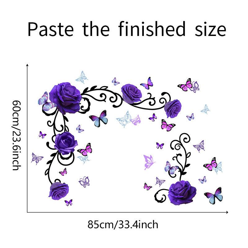 COVPAW Wandtattoo Wandaufkleber, lila Rose, Blumenranke, Schmetterling, Heimdekoration, Natur, Wohnzimmer, Kinderzimmer, Schlafzimmer, Deko, selbstklebend, entfernbar und wasserfest