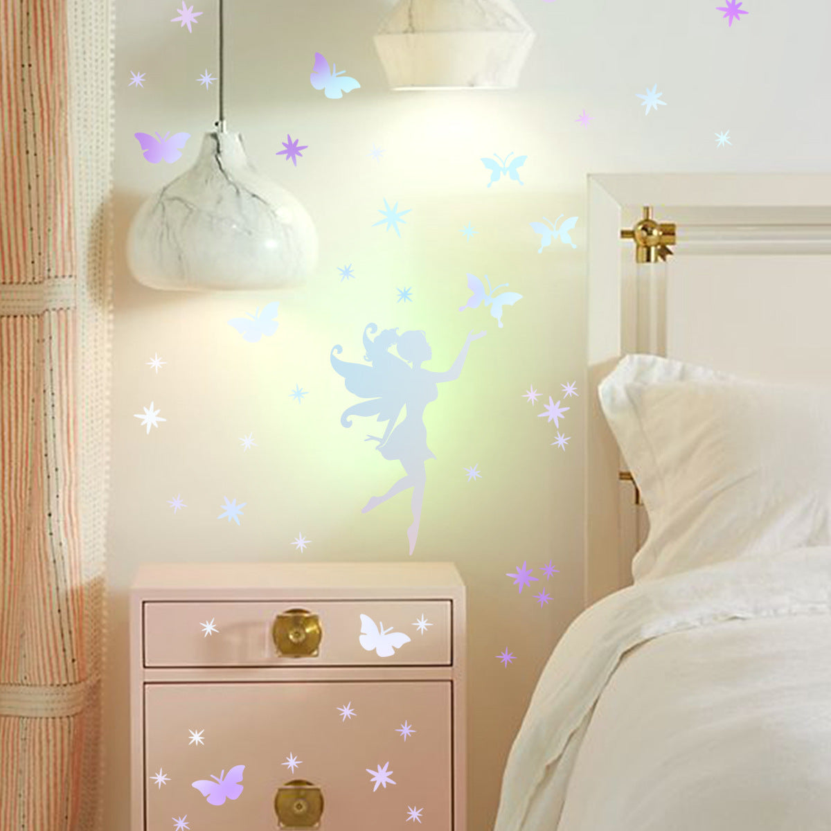 COVPAW Wall Stickers Self-luminous Angel Elf Butterfly Home Decor Nature Living Room Children's Room Bedroom Deco, Self Adhesive, Removable and Waterproof