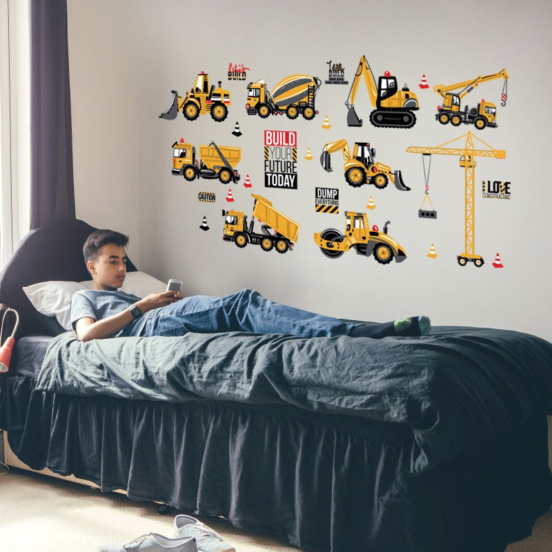 COVPAW Wall Stickers Decor Truck Excavator Construction Vehicles Kid Baby Children's Room Boys Room ChildDecal