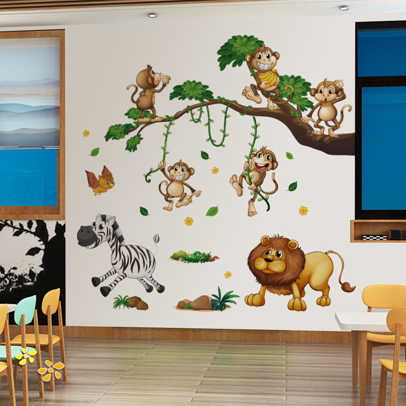 COVPAW Wall Stickers Forest Animals Monkey Lion Zebra Kids Nursery Baby Children's Room Bedroom Deco Boy Girl, Self Adhesive, Removable and Waterproof