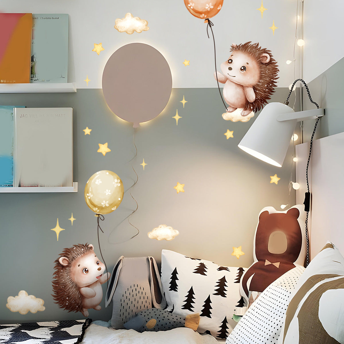 COVPAW Wall Stickers Luminous Hedgehog Balloons Kids Nursery Baby Children's Room Bedroom etc Deco Boy Girl Removable Waterproof