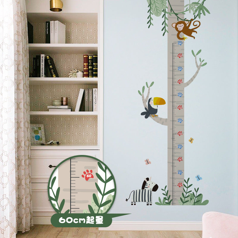 COVPAW Wall Stickers Height Measure Tree Bird Monkey Zebra Kids Nursery Baby Children's Room Bedroom Deco Boy Girl, Self Adhesive, Removable and Waterproof