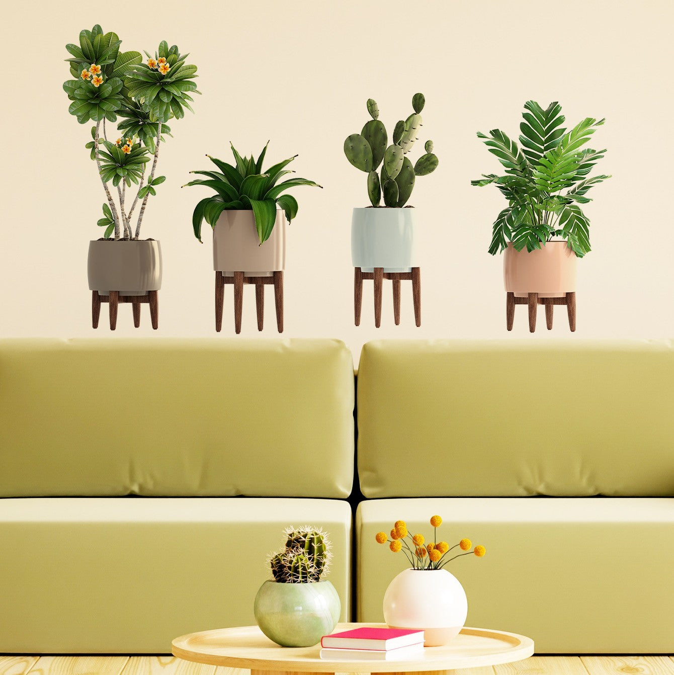 COVPAW Wall Stickers Potted Plant Green Leaves Flowers Nature Home Office Decor Living Room Bedroom Children's Room Decoration Yoga, Self Adhesive, Removable and Waterproof