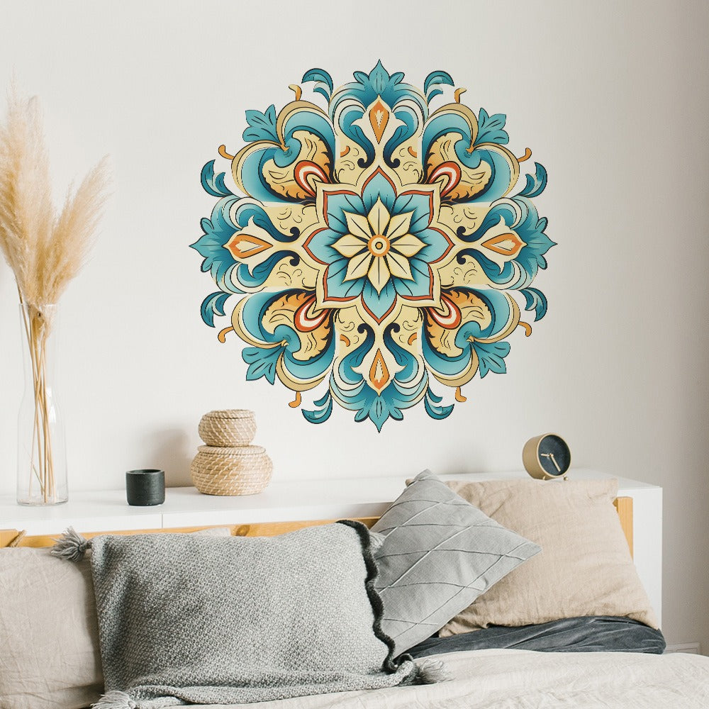 COVPAW Wall Stickers Mandala Green Home Office Decor Living Room Bedroom Children's Room Decoration Yoga, Self Adhesive, Removable and Waterproof