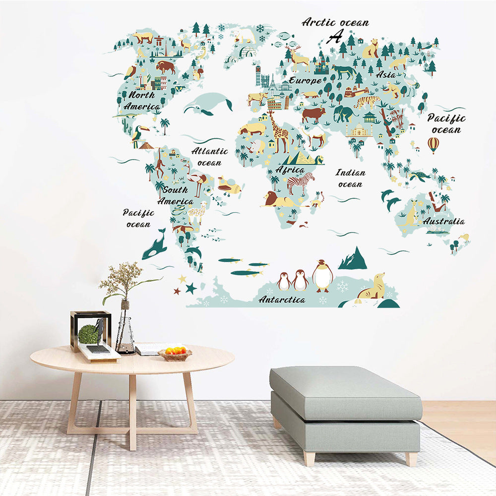 COVPAW Wall Stickers Map Green Kids Nursery Baby Children's Room Bedroom Deco Boy Girl, Self Adhesive, Removable and Waterproof