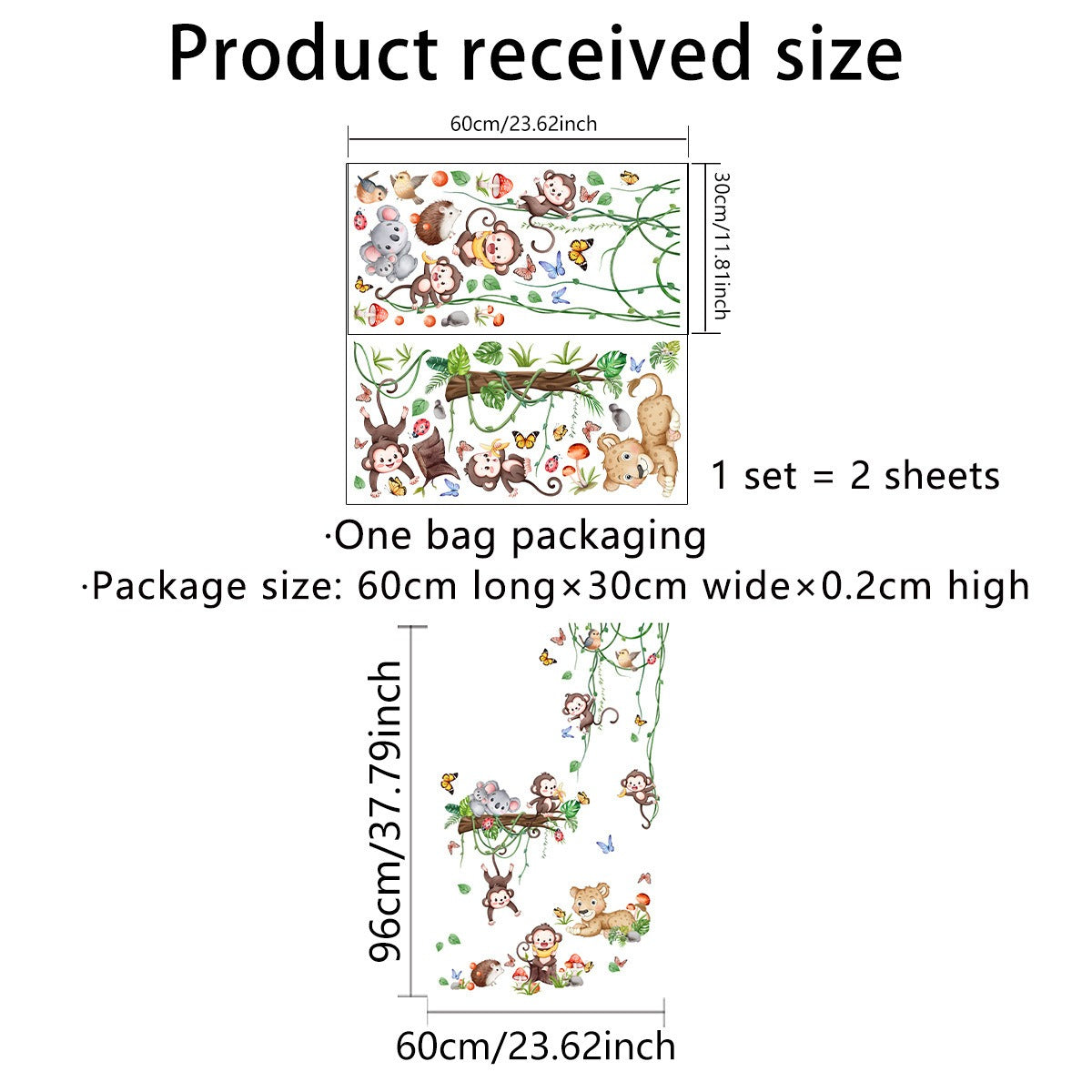 COVPAW Wall Stickers Monkey Animals Tree Vine Kids Nursery Baby Children's Room Bedroom Deco Boy Girl, Self Adhesive, Removable and Waterproof