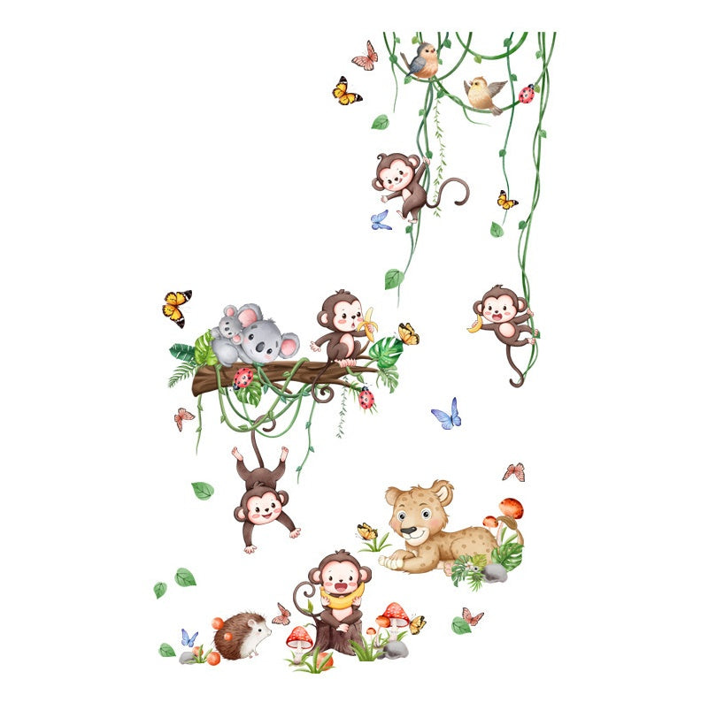 COVPAW Wall Stickers Monkey Animals Tree Vine Kids Nursery Baby Children's Room Bedroom Deco Boy Girl, Self Adhesive, Removable and Waterproof
