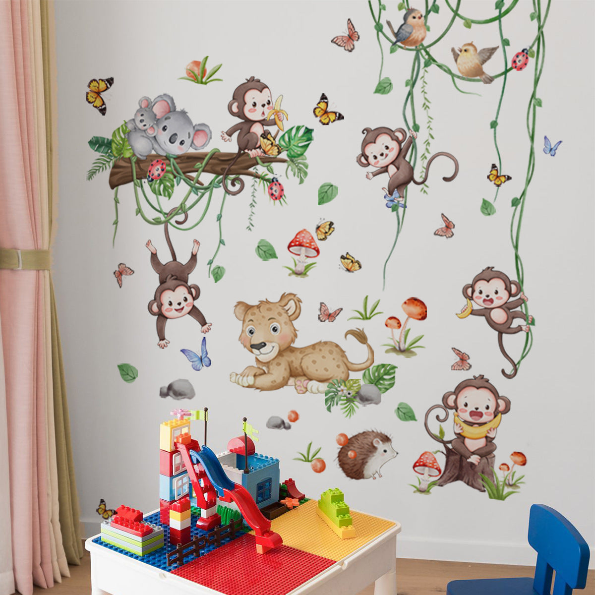 COVPAW Wall Stickers Monkey Animals Tree Vine Kids Nursery Baby Children's Room Bedroom Deco Boy Girl, Self Adhesive, Removable and Waterproof