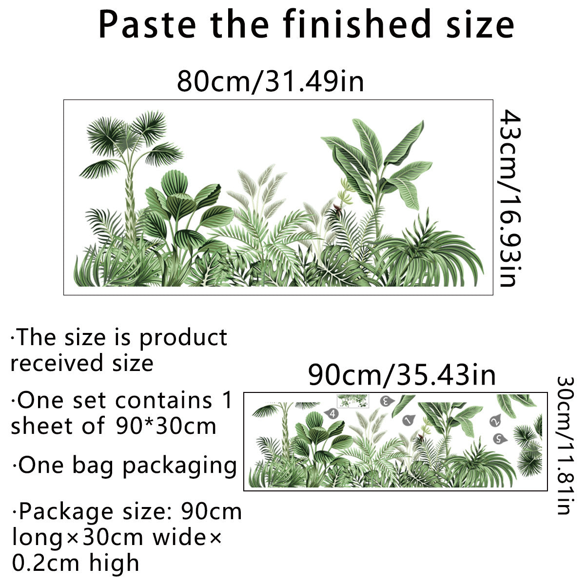 COVPAW Wandtattoo Wandaufkleber, tropische Pflanzen, grüne Blumen, Grünpflanzen, Natur, Home-Office-Wanddekoration, Wohnzimmer, Schlafzimmer, Kinderzimmer, Dekoration, selbstklebendes Wandbild, Wandmalerei