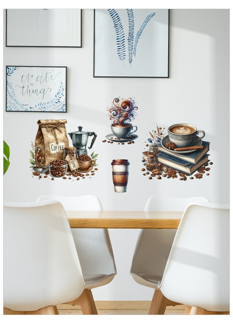 COVPAW Wall Sticker Coffee Cafe Coffee Time Coffee Bean Cappuccino Latte macchiato Espresso Home Decor Accent Living Room Kitchen Bedroom Flower Wall Decal Removable and Waterproof