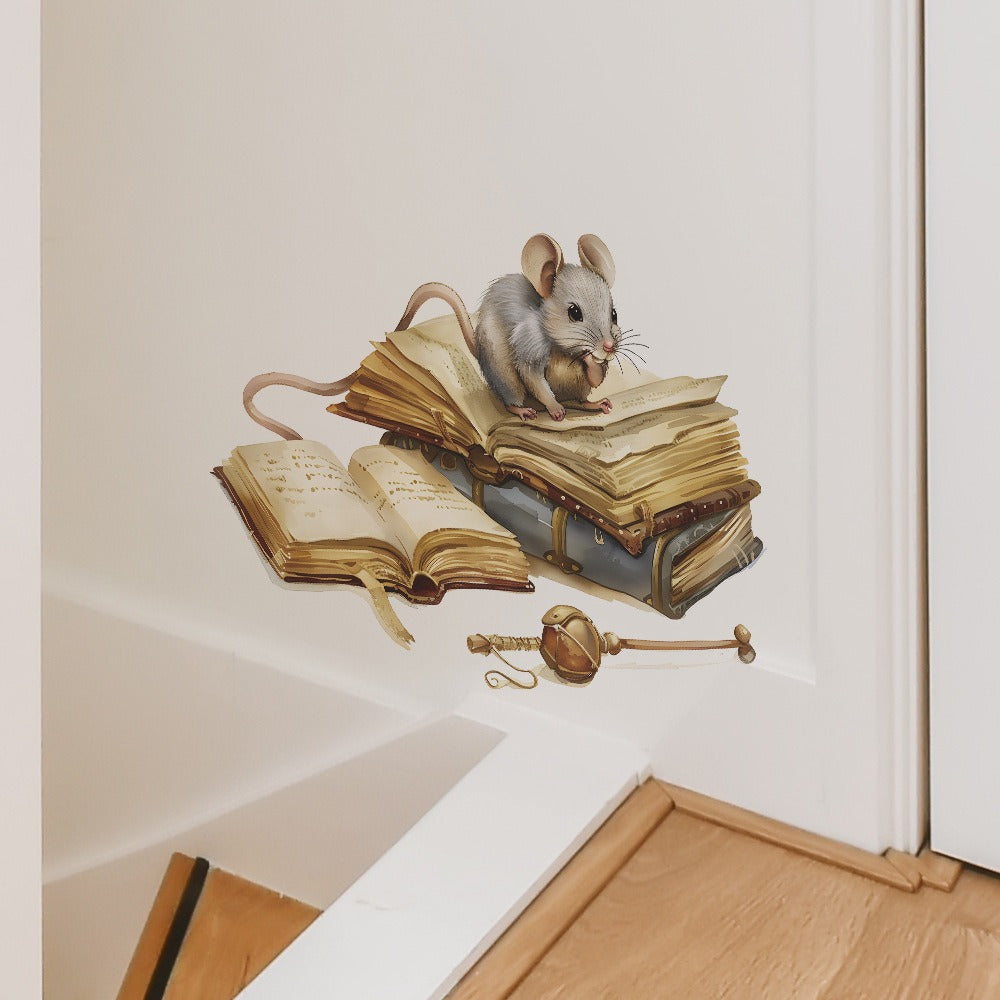 COVPAW Wall Stickers Little Mouse Books Home Office Decor Living Room Bedroom Children's Room Decoration Yoga, Self Adhesive, Removable and Waterproof