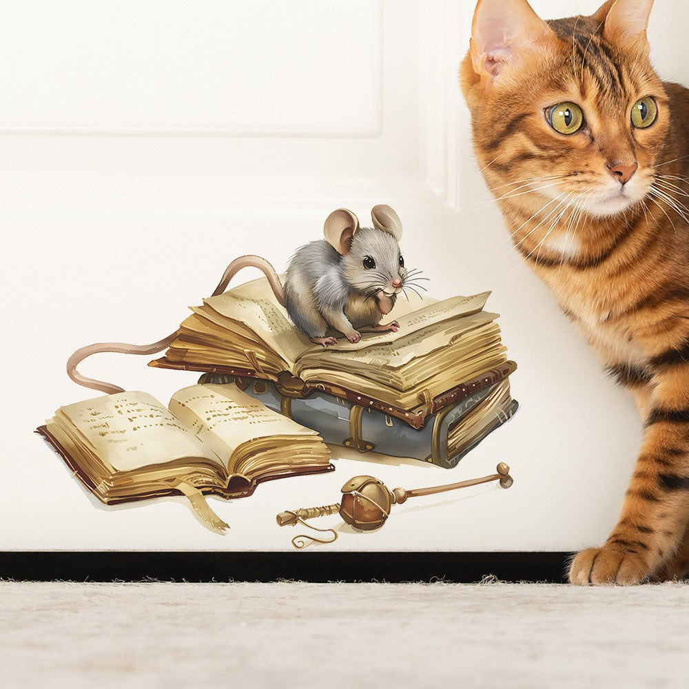 COVPAW Wall Stickers Little Mouse Books Home Office Decor Living Room Bedroom Children's Room Decoration Yoga, Self Adhesive, Removable and Waterproof