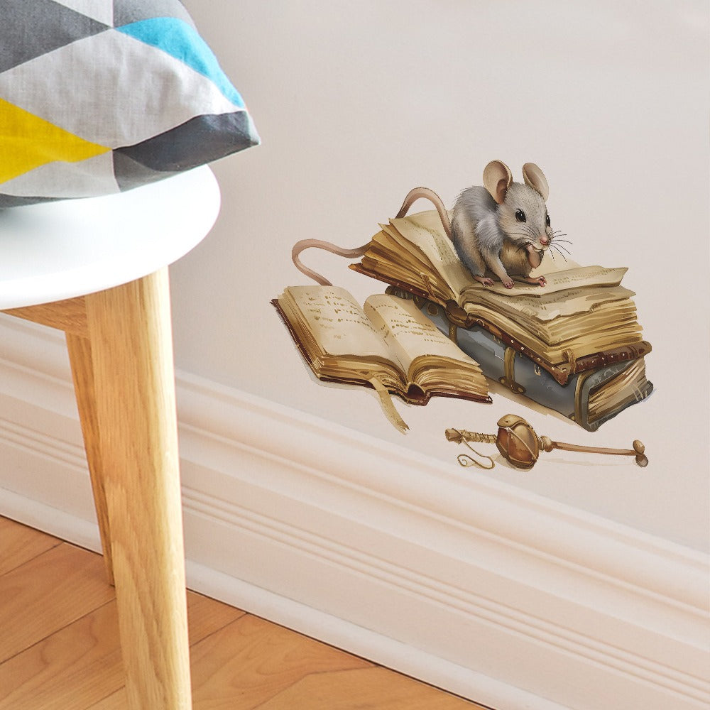 COVPAW Wall Stickers Little Mouse Books Home Office Decor Living Room Bedroom Children's Room Decoration Yoga, Self Adhesive, Removable and Waterproof