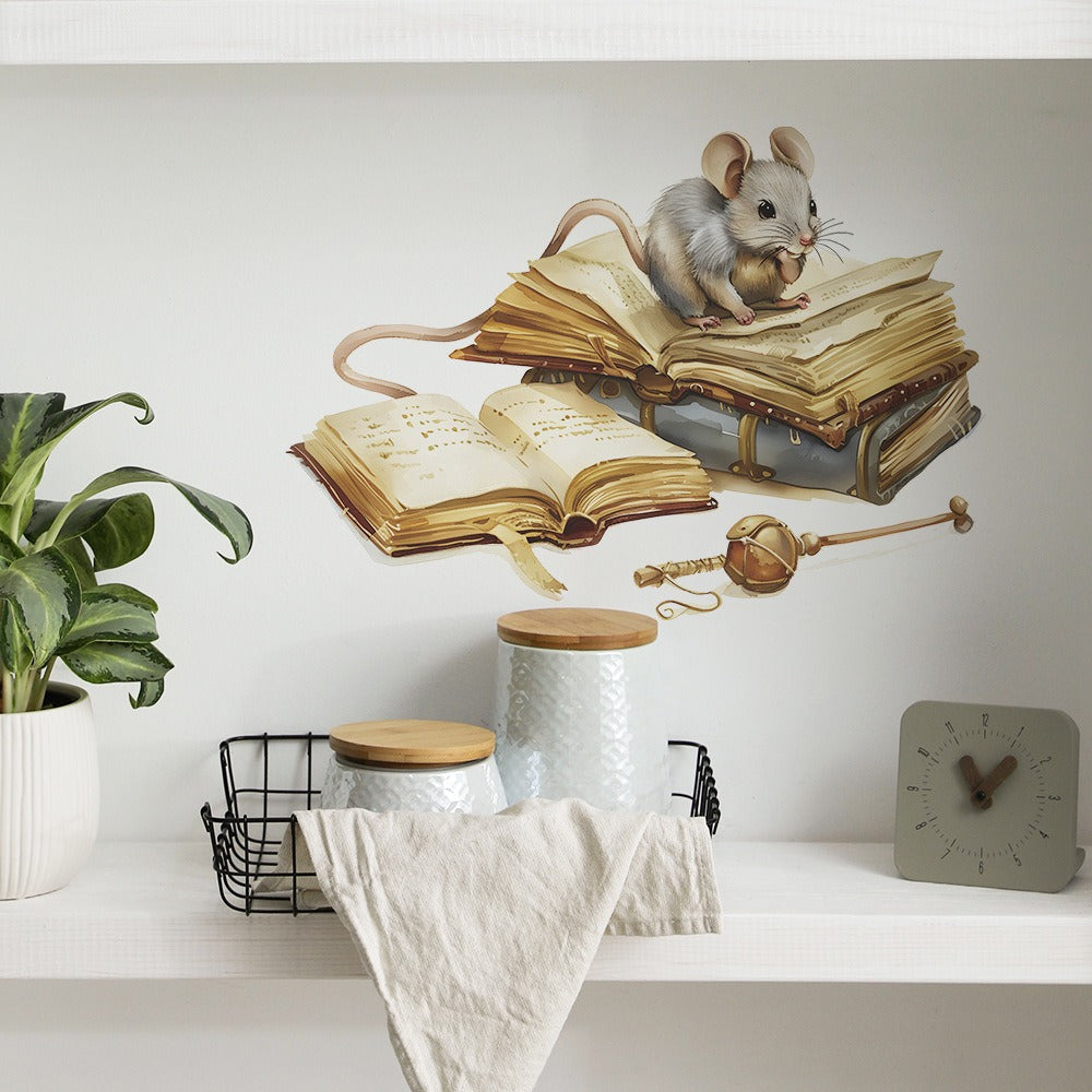 COVPAW Wall Stickers Little Mouse Books Home Office Decor Living Room Bedroom Children's Room Decoration Yoga, Self Adhesive, Removable and Waterproof