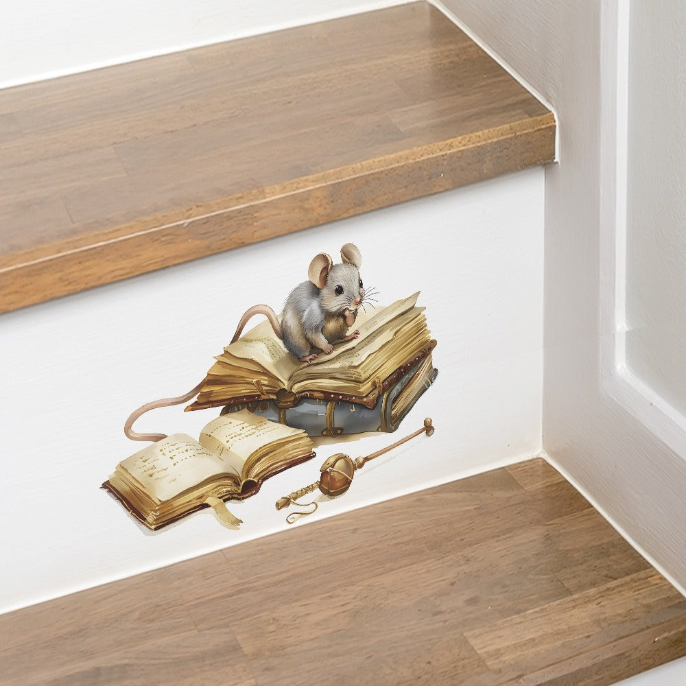COVPAW Wall Stickers Little Mouse Books Home Office Decor Living Room Bedroom Children's Room Decoration Yoga, Self Adhesive, Removable and Waterproof