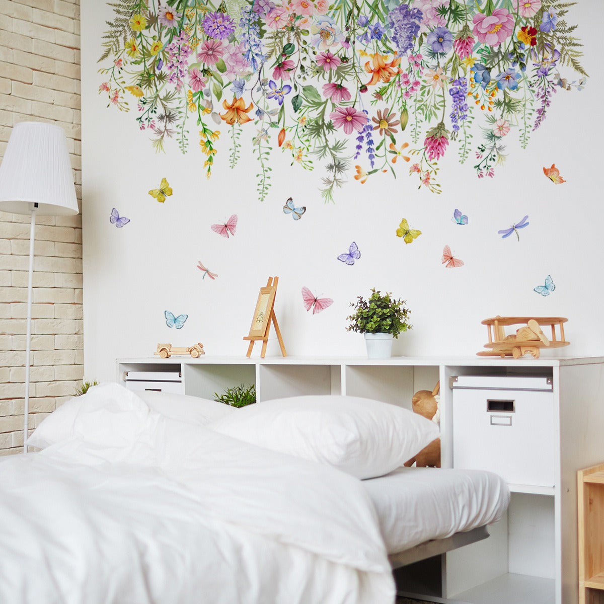 COVPAW Wall Stickers Flower Butterflies Nature Home Office Decor Living Room Bedroom Children's Room Decoration Yoga, Self Adhesive, Removable and Waterproof