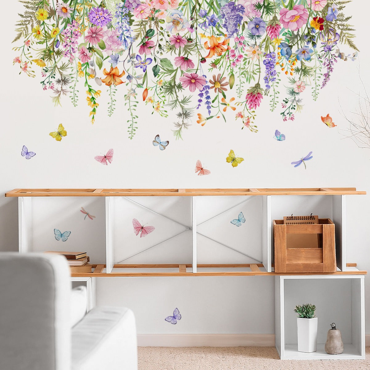COVPAW Wall Stickers Flower Butterflies Nature Home Office Decor Living Room Bedroom Children's Room Decoration Yoga, Self Adhesive, Removable and Waterproof