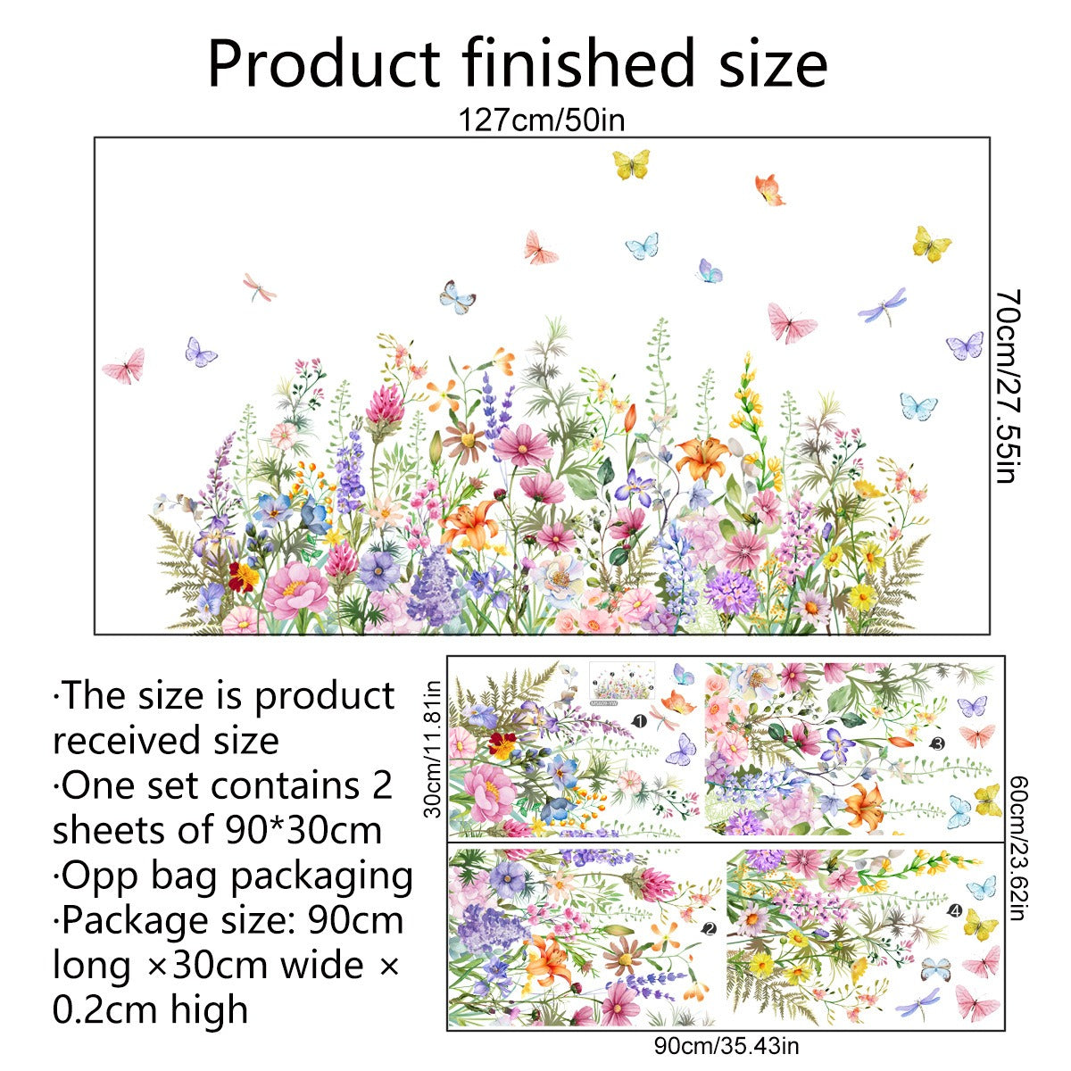 COVPAW Wall Stickers Flower Butterflies Nature Home Office Decor Living Room Bedroom Children's Room Decoration Yoga, Self Adhesive, Removable and Waterproof