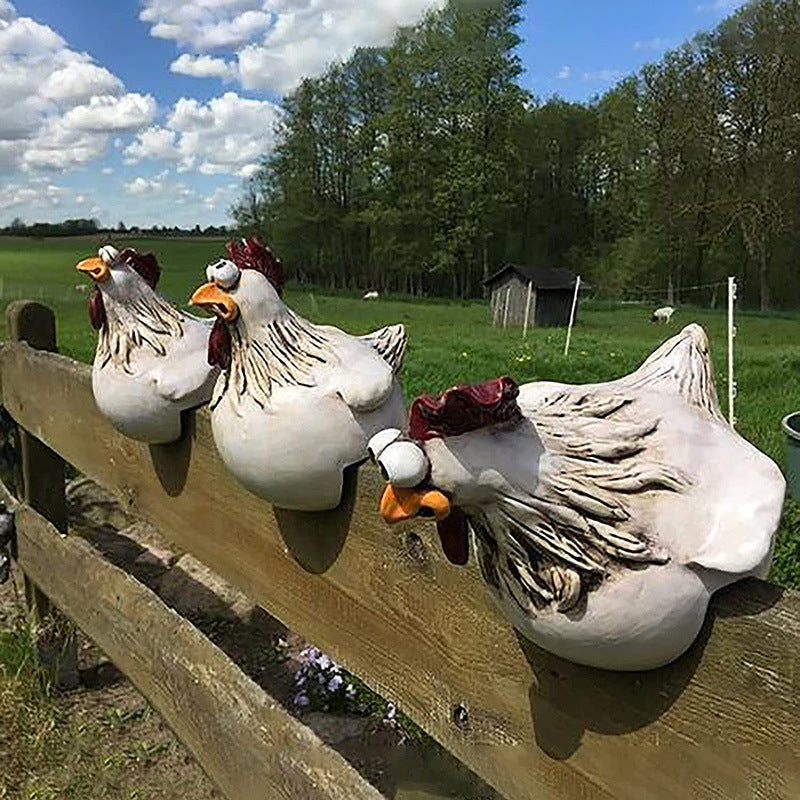 Funny fence decoration, rooster yard decoration, gift decorations, resin crafts, gardening, garden decoration