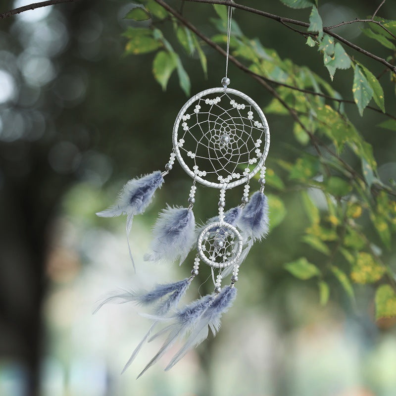 Simple blue-gray two-ring dream trapping net hanging decoration literary and artistic fresh home dream trapping net pendant gray double ring