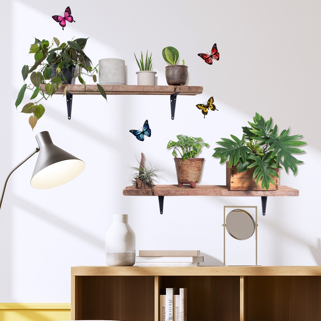 COVPAW Wall Stickers Potted Plant Green Leaves Flowers Butterflies Nature Home Office Decor Living Room Bedroom Children's Room Decoration Yoga, Self Adhesive, Removable and Waterproof
