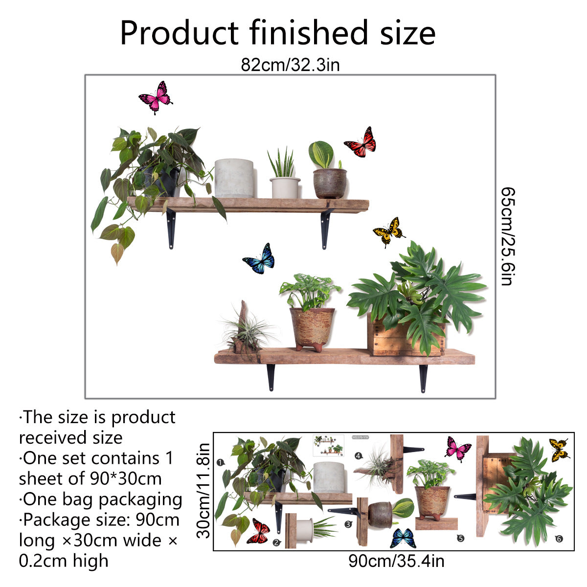 COVPAW Wall Stickers Potted Plant Green Leaves Flowers Butterflies Nature Home Office Decor Living Room Bedroom Children's Room Decoration Yoga, Self Adhesive, Removable and Waterproof